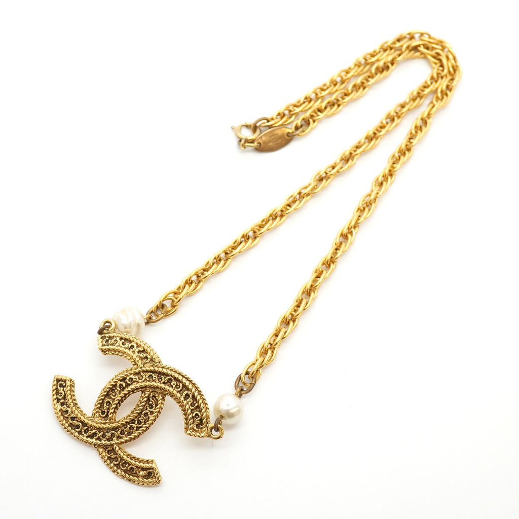Chanel Necklace Vintage CC Logo Gold Plated Faux Pearl — view 3