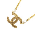 Chanel Necklace Vintage CC Logo Gold Plated Faux Pearl