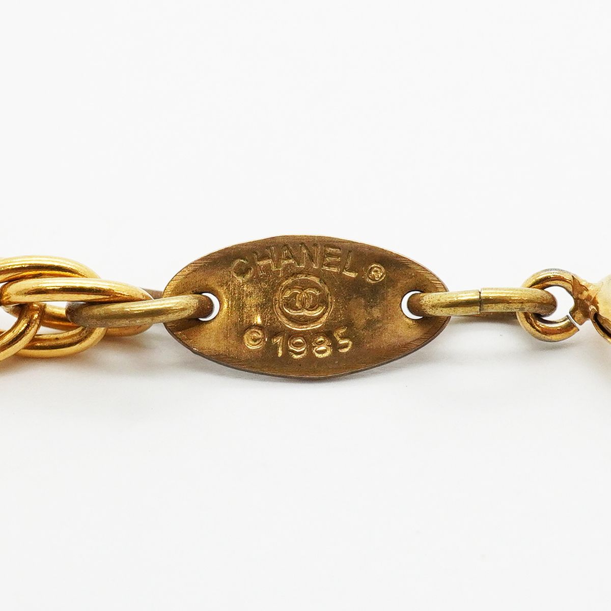 Chanel Necklace Vintage CC Logo Gold Plated Faux Pearl — view 5