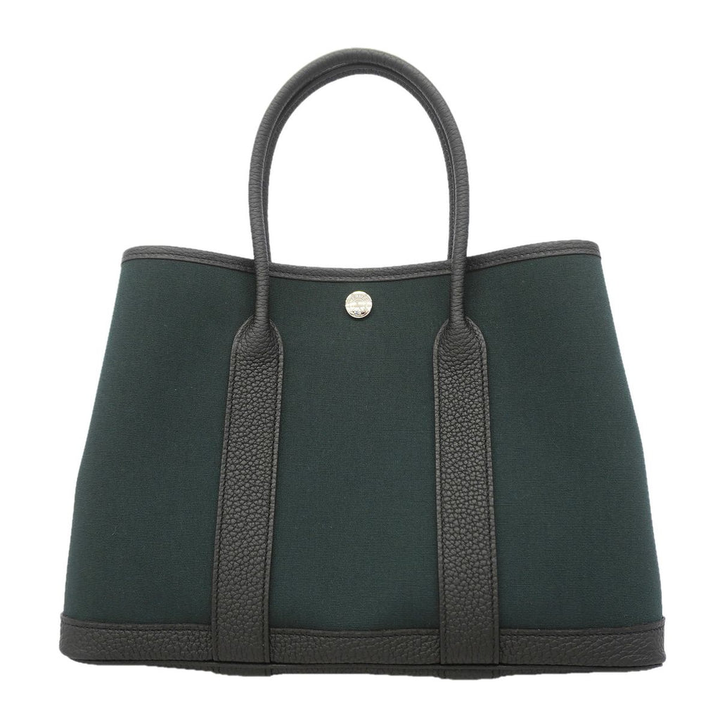 Hermes Tote Bag Garden Party TPM Toile Officier Negonda Black Khaki Silver