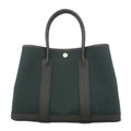 Hermes Tote Bag Garden Party TPM Toile Officier Negonda Black Khaki Silver