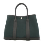 Hermes Tote Bag Garden Party TPM Toile Officier Negonda Black Khaki Silver