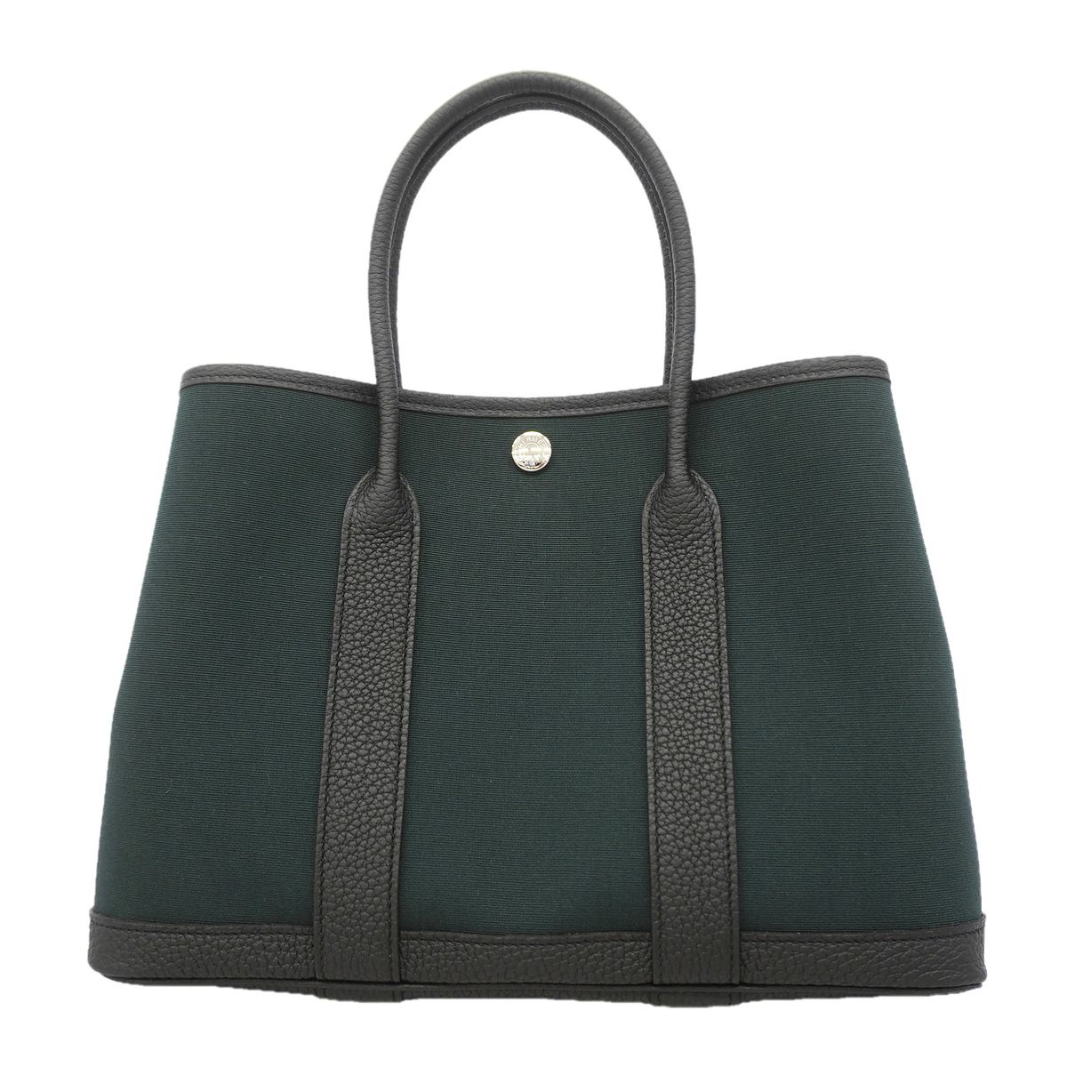 Hermes Tote Bag Garden Party TPM Toile Officier Negonda Black Khaki Silver
