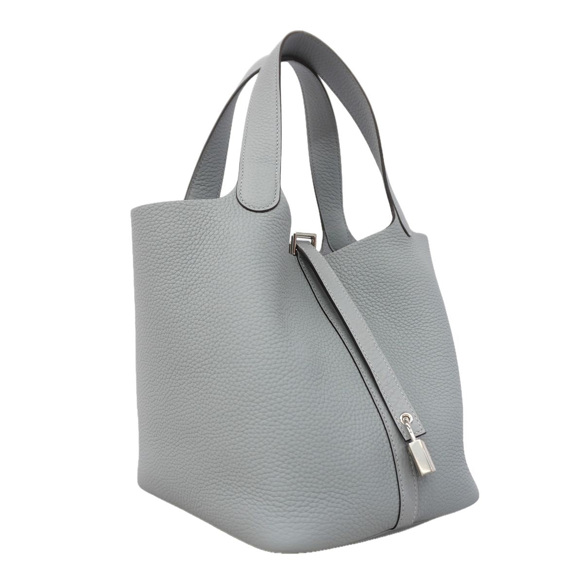 Hermes Handbag Picotin Lock MM Taurillon Clemence Gray Pantin Silver — view 2