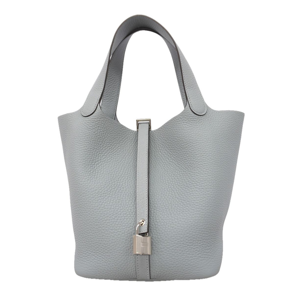 Hermes Handbag Picotin Lock MM Taurillon Clemence Gray Pantin Silver