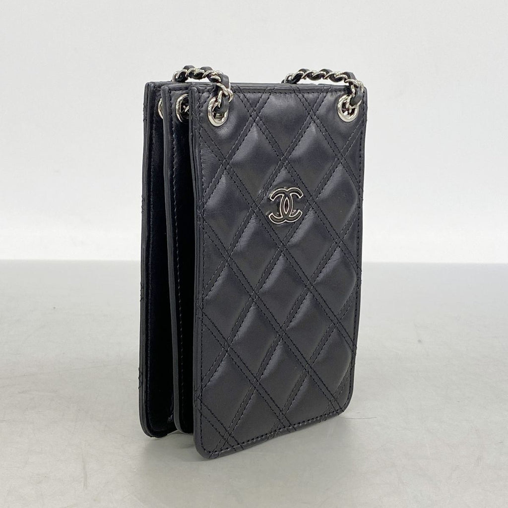 Chanel Shoulder Bag Quilted Lambskin Black Silver — view 2