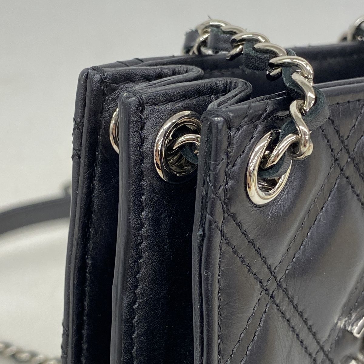 Chanel Shoulder Bag Quilted Lambskin Black Silver — view 8