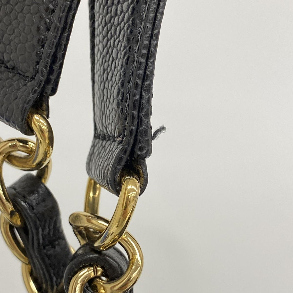 Chanel Chain Tote Bag Quilted Caviar Leather Black Gold — view 8