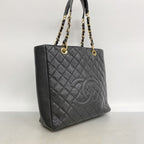 Chanel Chain Tote Bag Quilted Caviar Leather Black Gold — view 2
