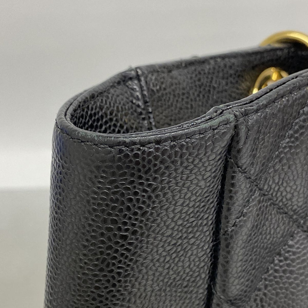 Chanel Chain Tote Bag Quilted Caviar Leather Black Gold — view 7