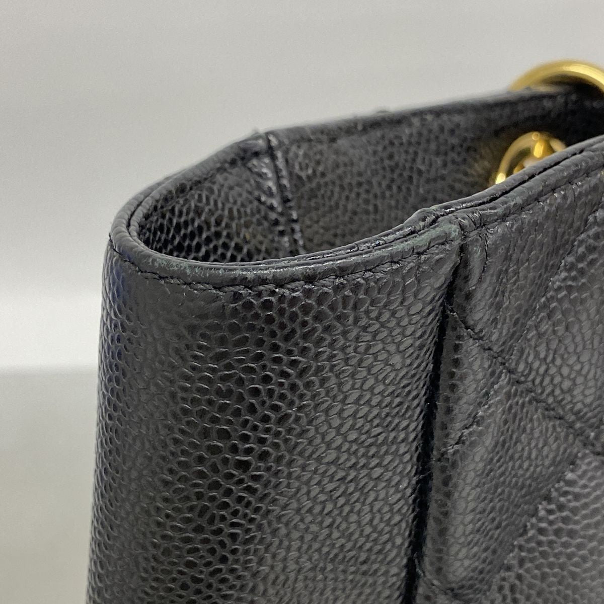 Chanel Chain Tote Bag Quilted Caviar Leather Black Gold — view 7