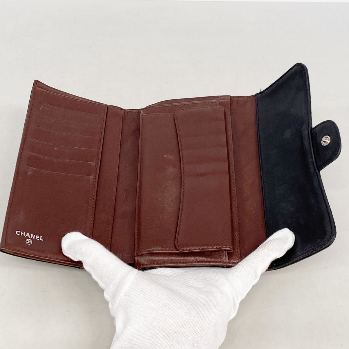 Chanel Trifold Wallet Quilted Lambskin Black Silver — view 3
