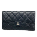 Chanel Trifold Wallet Quilted Lambskin Black Silver
