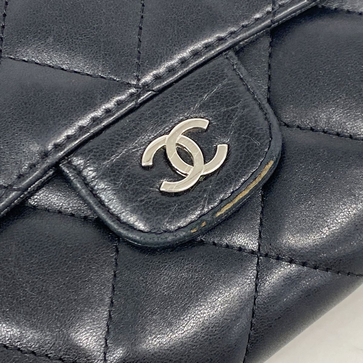 Chanel Trifold Wallet Quilted Lambskin Black Silver — view 8