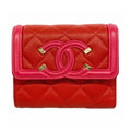 Chanel Trifold Wallet CC Filigree Caviar Leather Red Gold