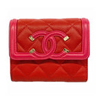 Chanel Trifold Wallet CC Filigree Caviar Leather Red Gold