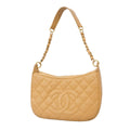 Chanel Shoulder Bag Quilted Caviar Leather Beige Champagne Gold
