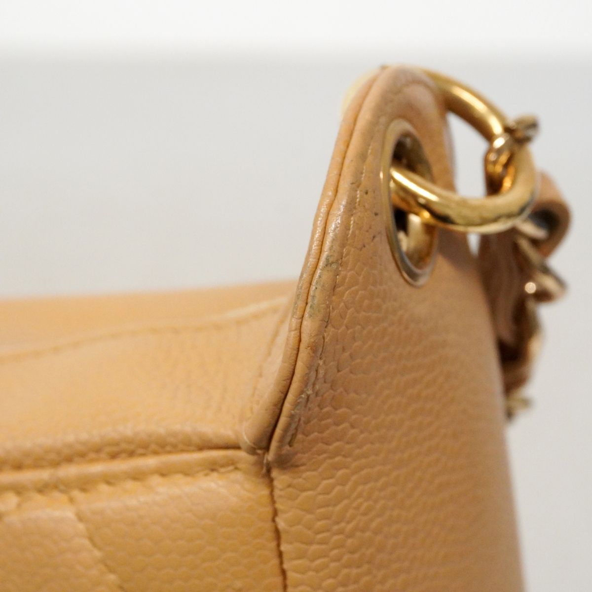 Chanel Shoulder Bag Quilted Caviar Leather Beige Champagne Gold — view 8