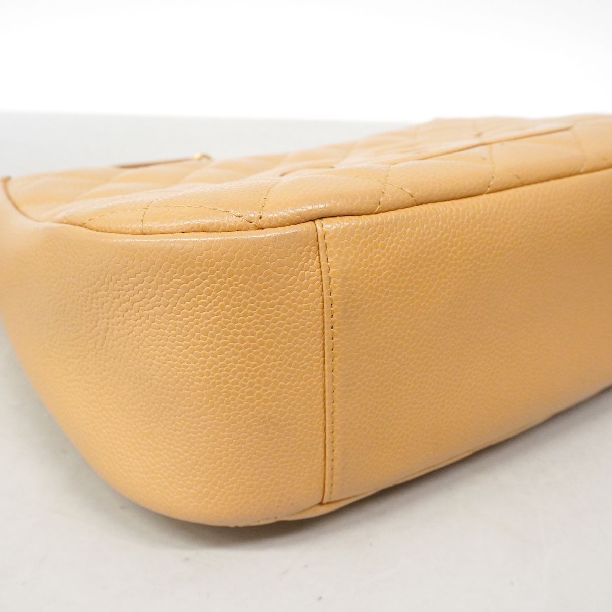 Chanel Shoulder Bag Quilted Caviar Leather Beige Champagne Gold — view 7