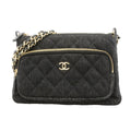 Chanel Shoulder Bag Quilted Denim Black Champagne Gold