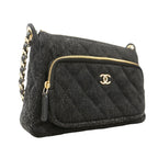 Chanel Shoulder Bag Quilted Denim Black Champagne Gold — view 2