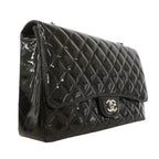 Chanel Shoulder Bag Maxi Quilted Patent Leather Black Silver — view 2