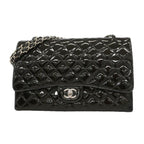 Chanel Shoulder Bag Maxi Quilted Patent Leather Black Silver