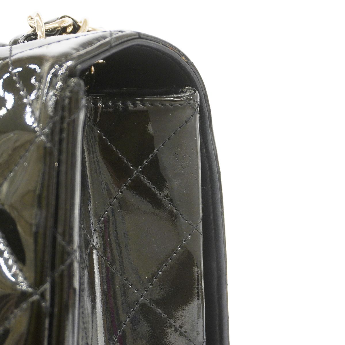 Chanel Shoulder Bag Maxi Quilted Patent Leather Black Silver — view 8