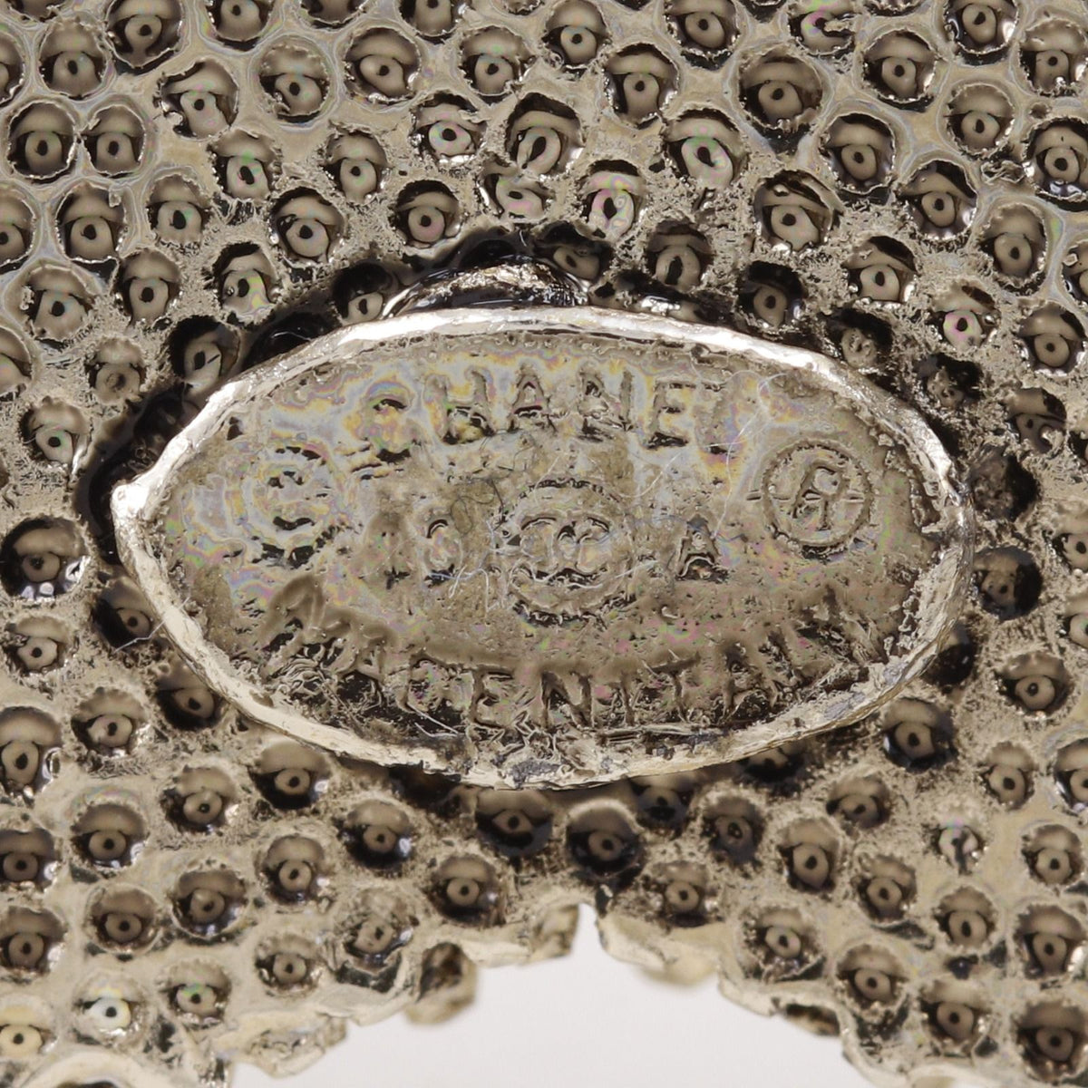 Chanel CC Logo Metal Faux Pearl Silver 13A Brooch — view 6