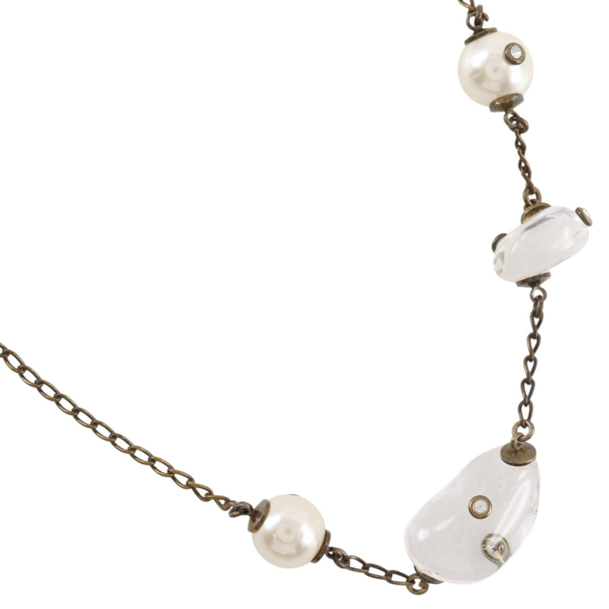Chanel Clear Stone Gold Plated Faux Pearl 97A Necklace