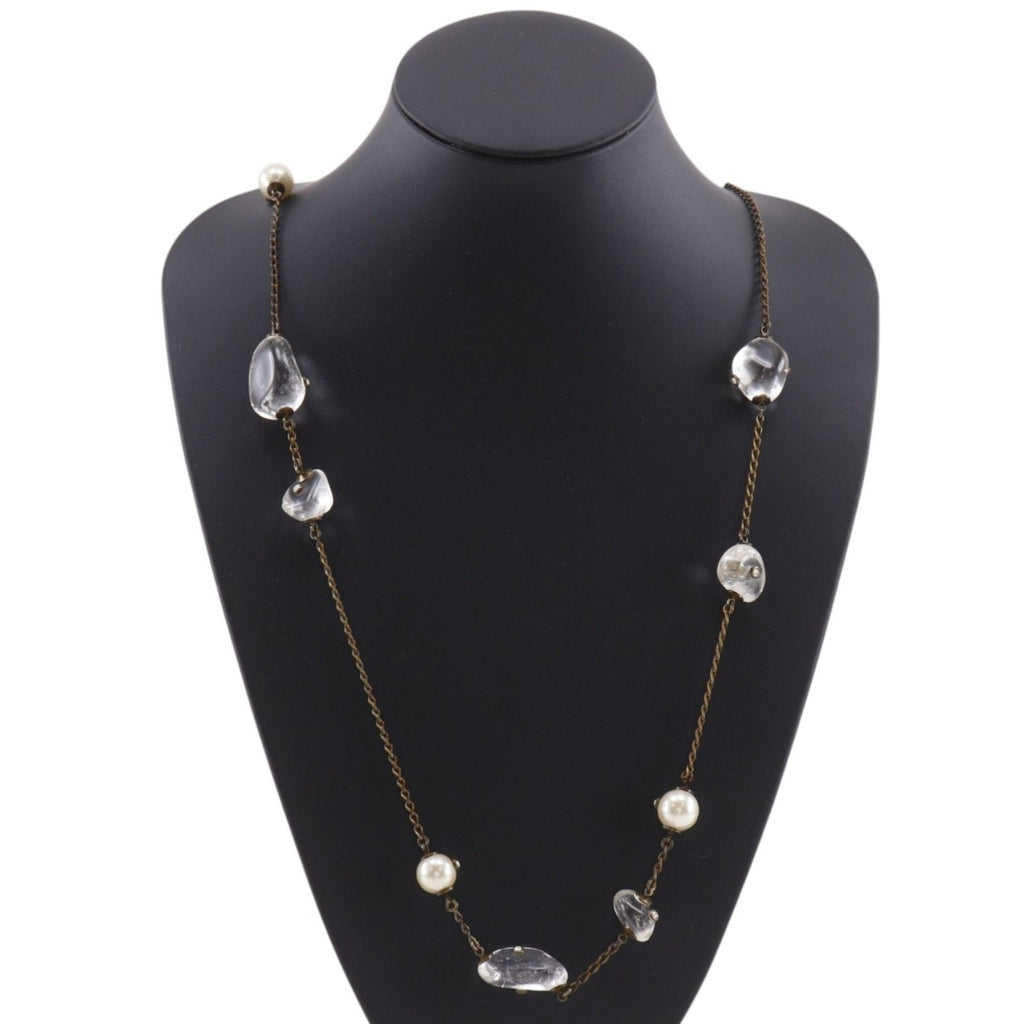 Chanel Clear Stone Gold Plated Faux Pearl 97A Necklace — view 2