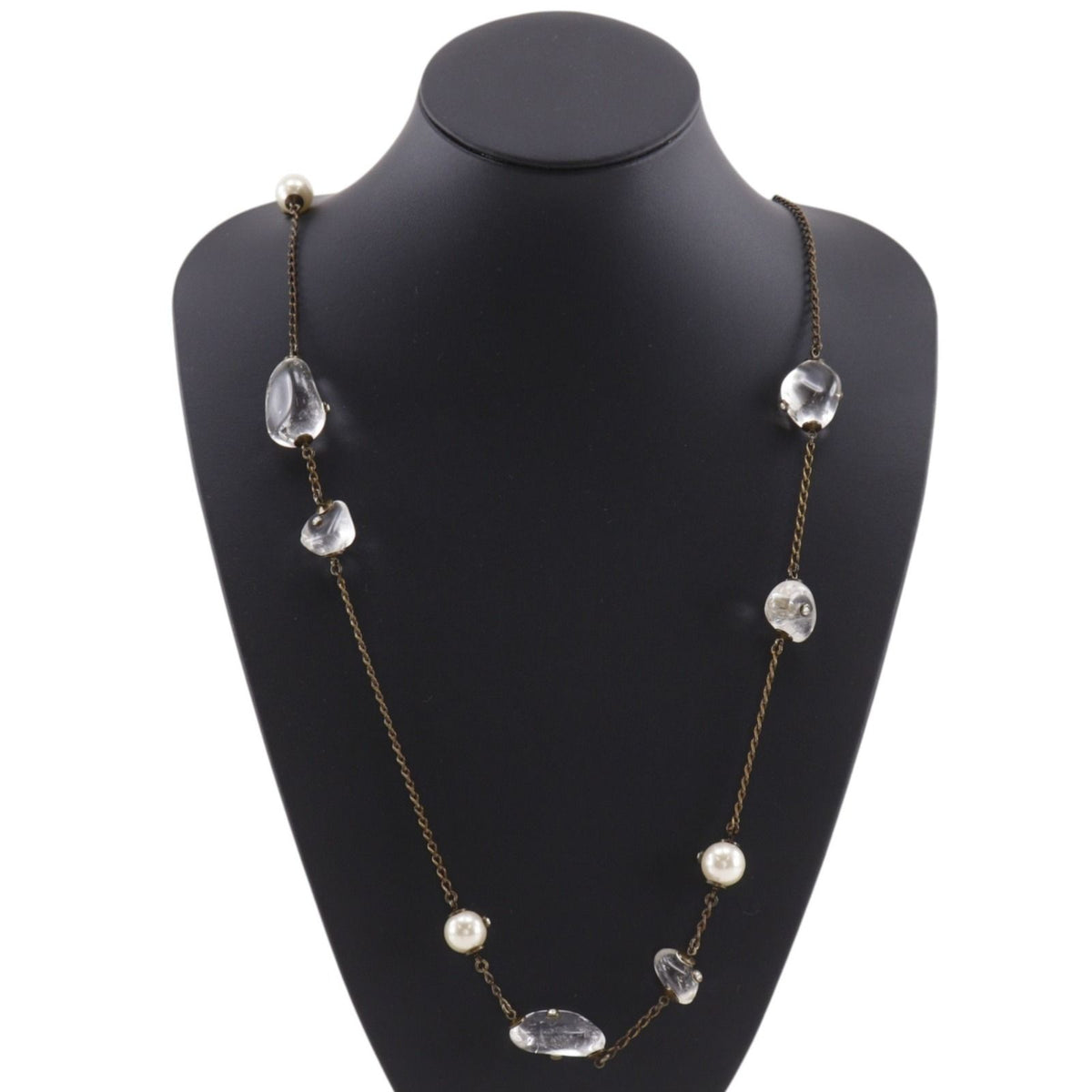 Chanel Clear Stone Gold Plated Faux Pearl 97A Necklace — view 2