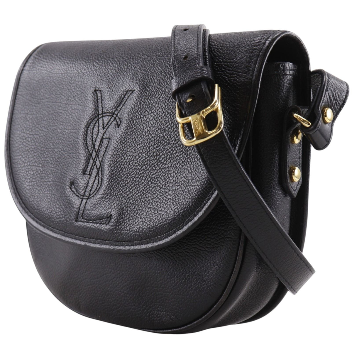 Saint Laurent YSL Logo Vintage Leather Black Shoulder Bag — view 2