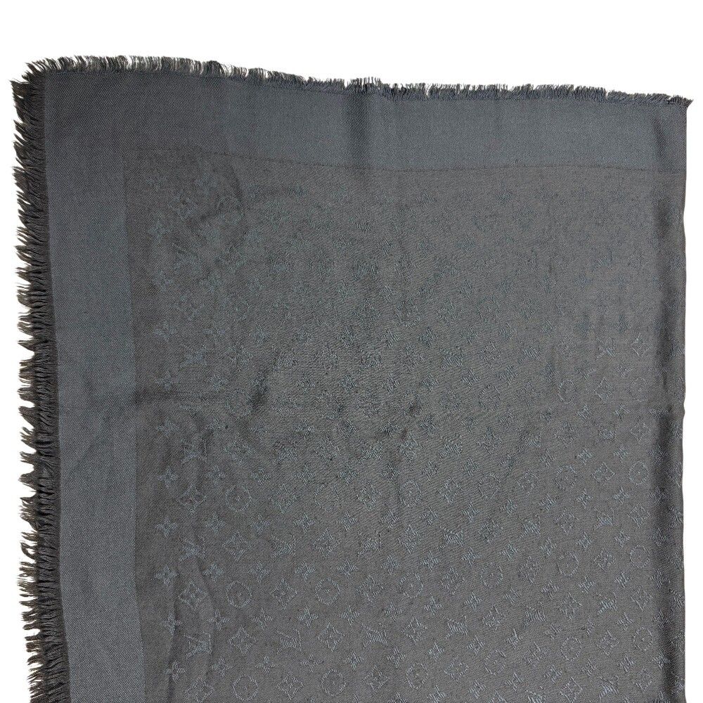 Louis Vuitton Shawl Monogram Shine Silk Gray Scarf — view 4