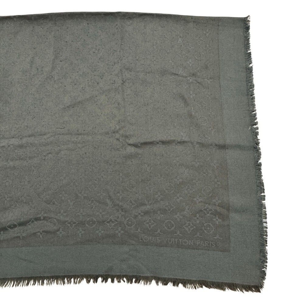 Louis Vuitton Shawl Monogram Shine Silk Gray Scarf