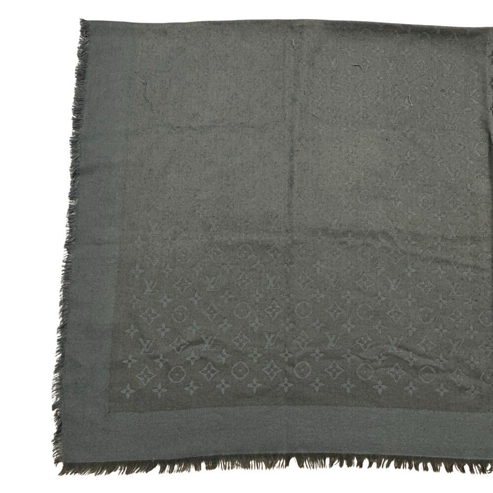Louis Vuitton Shawl Monogram Shine Silk Gray Scarf — view 2