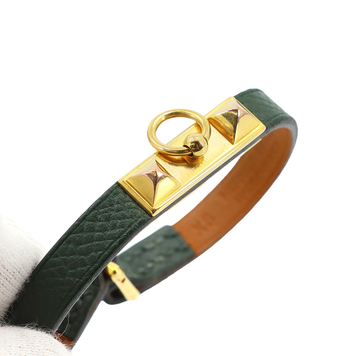Hermes Mini Rivale Bracelet Epsom Green Gold XS — view 5
