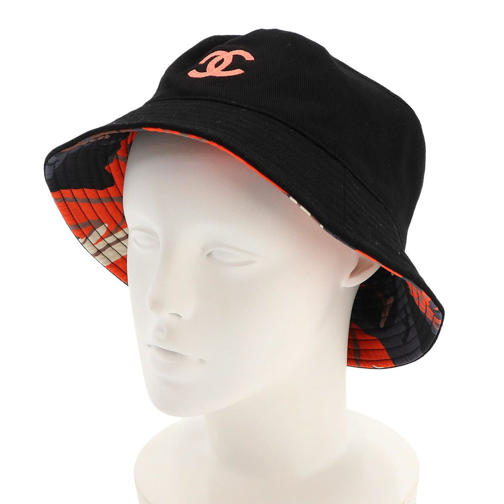 Chanel CC Logo Reversible Bucket Hat Canvas Black Pink Orange — view 6