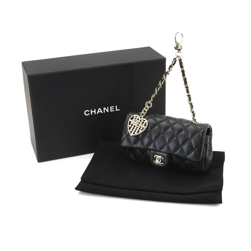 Chanel Quilted Classic Mini Bag Charm Chain Pouch Lambskin Black — view 2