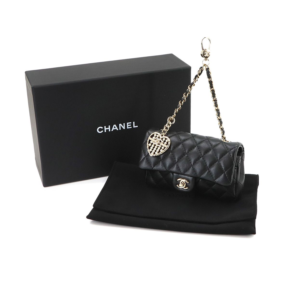 Chanel Quilted Classic Mini Bag Charm Chain Pouch Lambskin Black — view 2