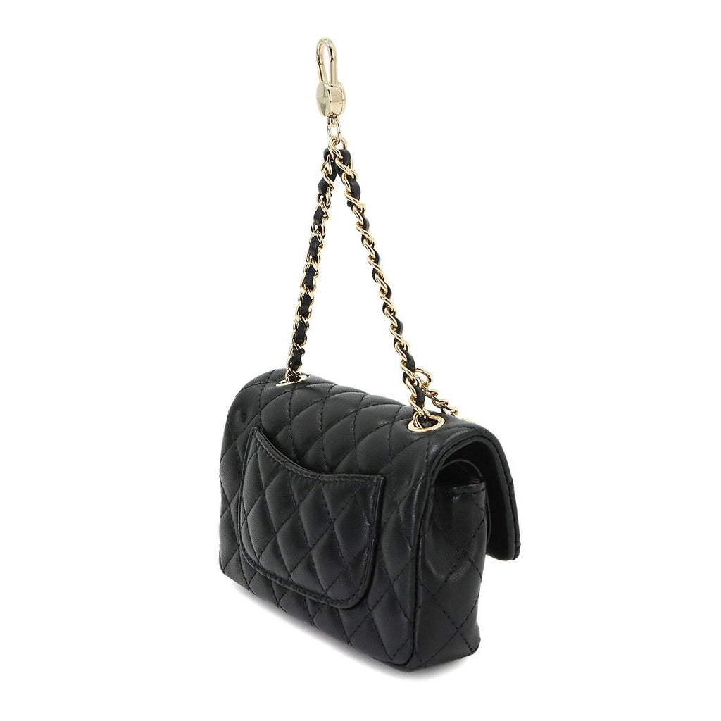 Chanel Quilted Classic Mini Bag Charm Chain Pouch Lambskin Black — view 4