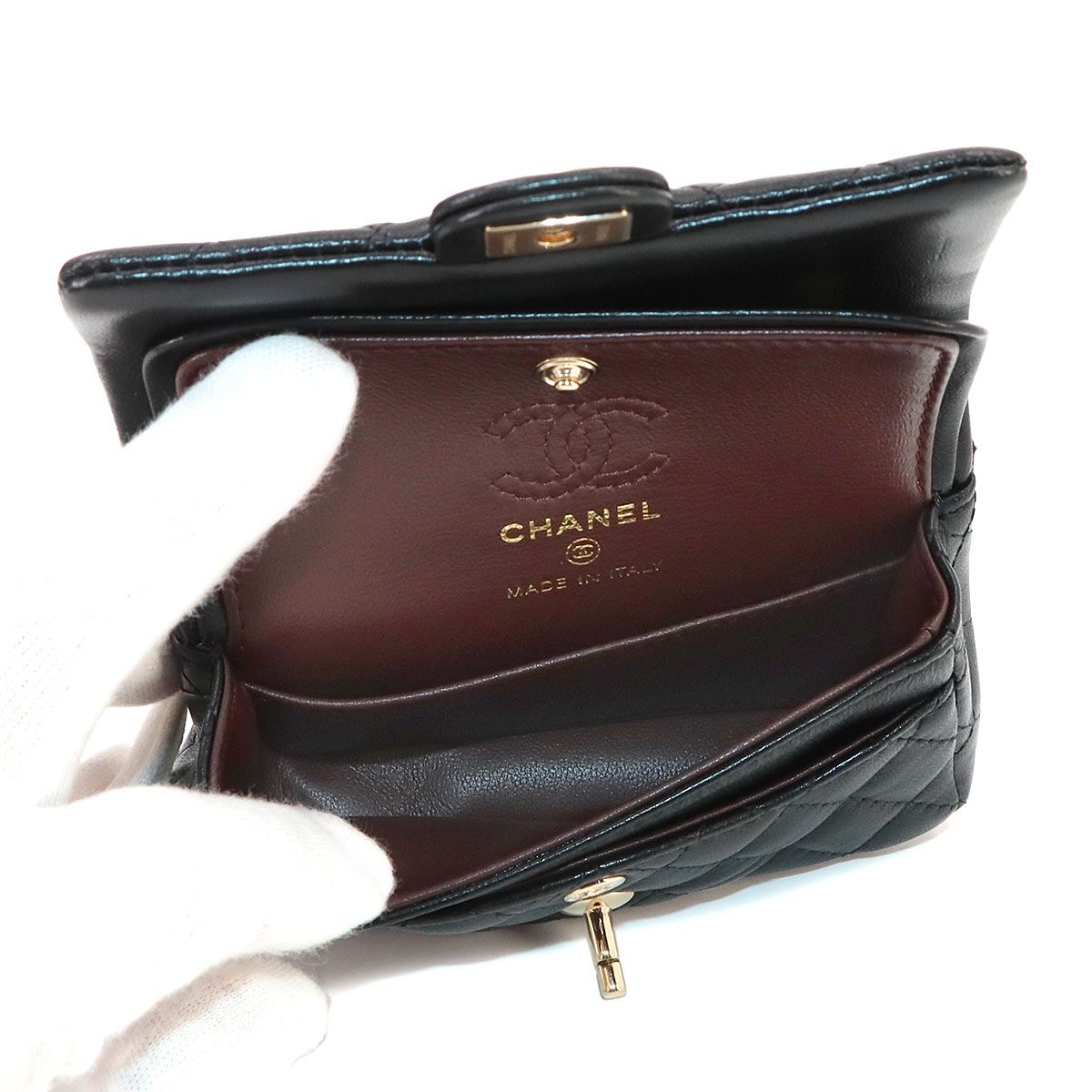 Chanel Quilted Classic Mini Bag Charm Chain Pouch Lambskin Black — view 8