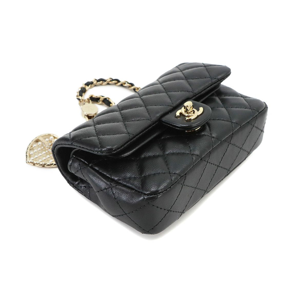 Chanel Quilted Classic Mini Bag Charm Chain Pouch Lambskin Black — view 5