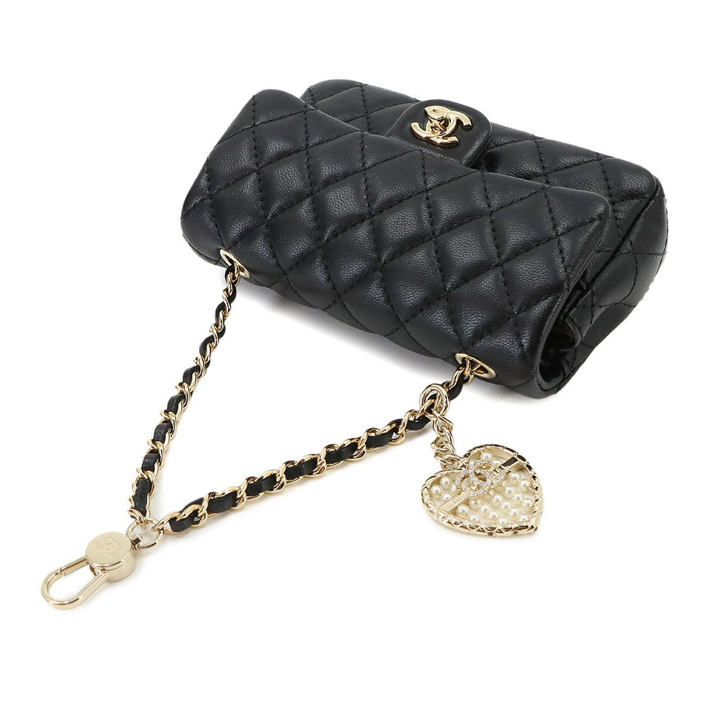 Chanel Quilted Classic Mini Bag Charm Chain Pouch Lambskin Black — view 6
