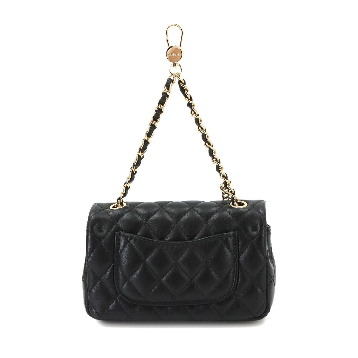 Chanel Quilted Classic Mini Bag Charm Chain Pouch Lambskin Black — view 3