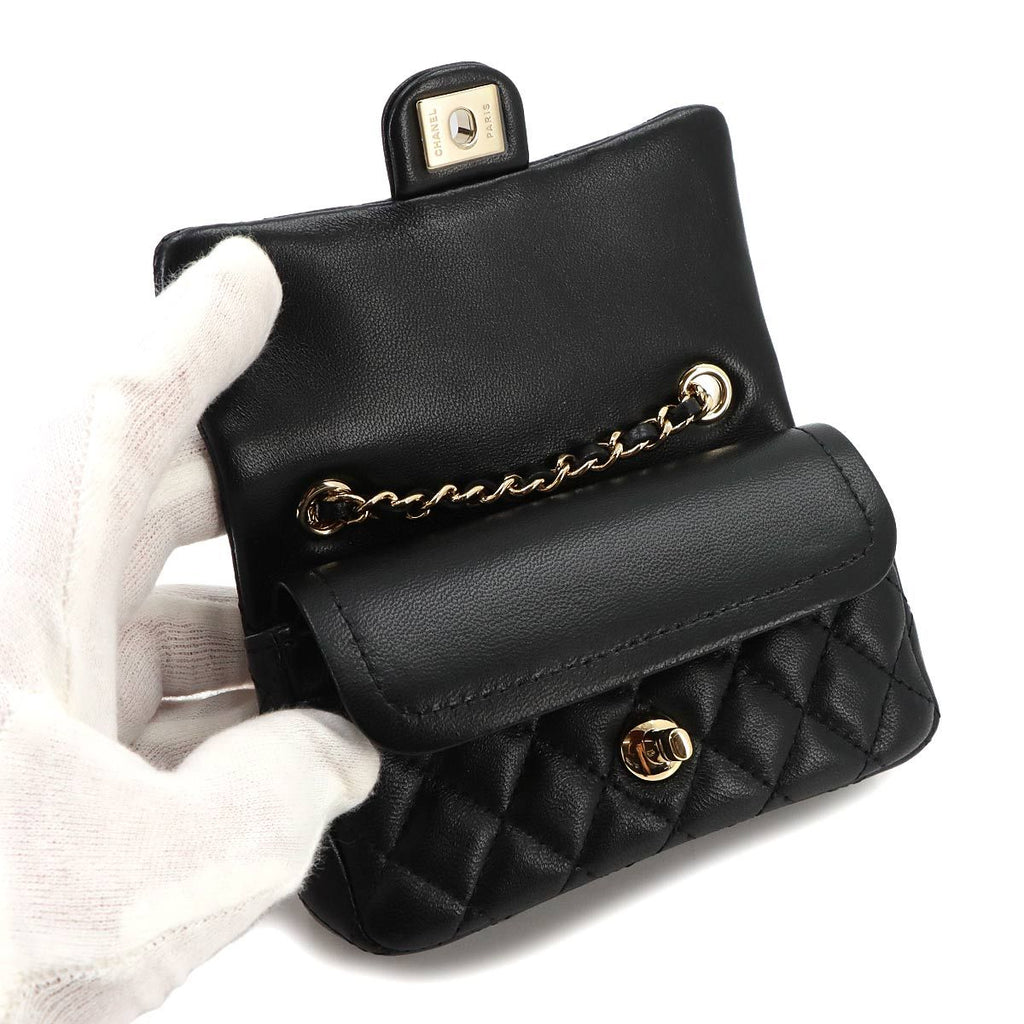 Chanel Quilted Classic Mini Bag Charm Chain Pouch Lambskin Black — view 7