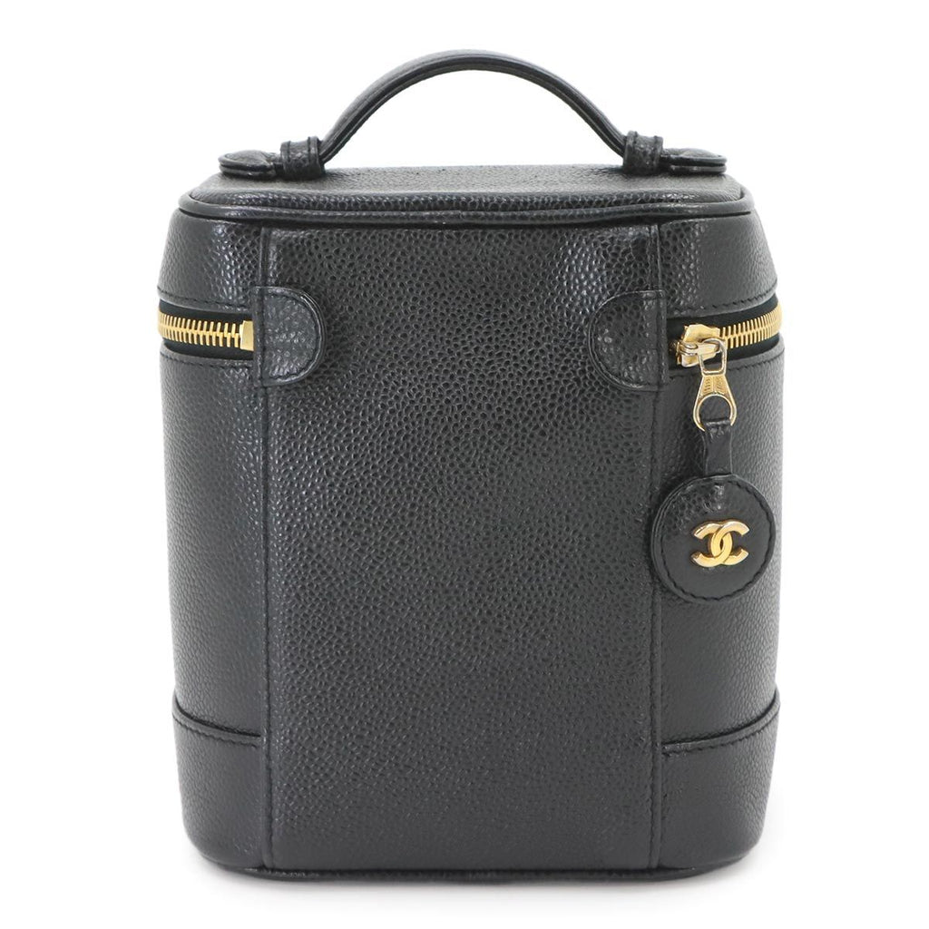 Chanel Vanity Hand Bag Caviar Leather Black CC Logo Gold Bag — view 3