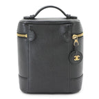 Chanel Vanity Hand Bag Caviar Leather Black CC Logo Gold Bag — view 3