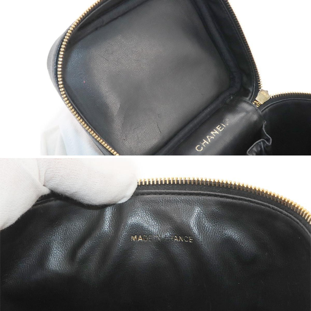 Chanel Vanity Hand Bag Caviar Leather Black CC Logo Gold Bag — view 8