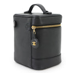 Chanel Vanity Hand Bag Caviar Leather Black CC Logo Gold Bag — view 4
